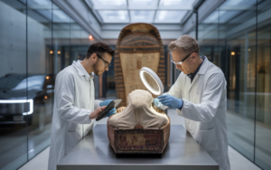 1925, 2 lames chauffées, tête arrachée et corps recollé, l’autopsie de Toutankhamon surprend encore les archéologues